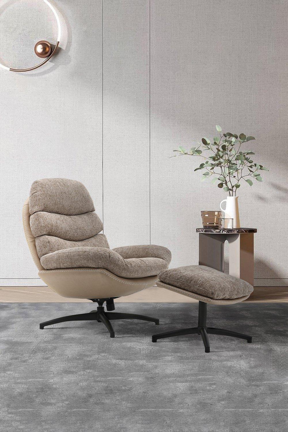 Chenille Lounge Chair with Footstool